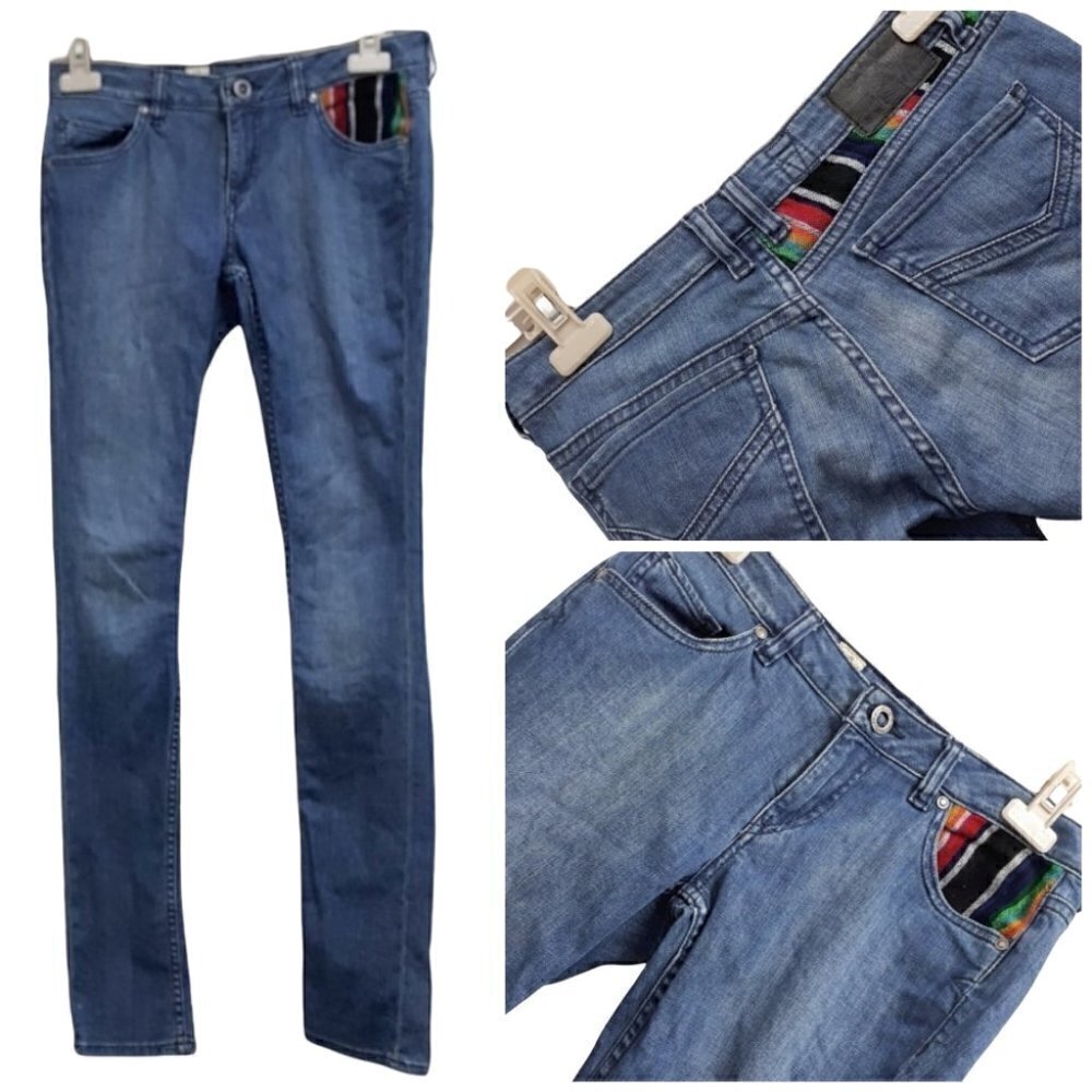 volcom boho rainbow patch insert skinny fit jeans
